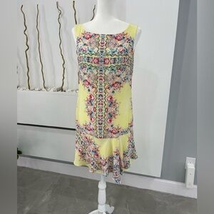 Nanette Lepore Yellow Pink Ruffled Tiered Sundress